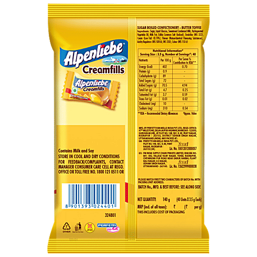 Alpenliebe Creamfills Butter Toffee Centre Filled Candy, 3x140 g (Multipack) Crunchy Outside & Creamy Inside