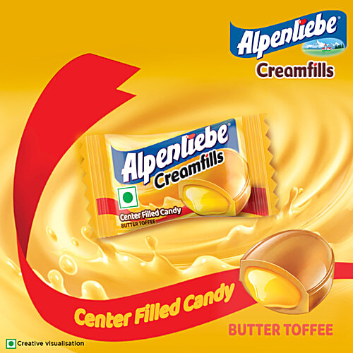 Alpenliebe Creamfills Butter Toffee Centre Filled Candy, 3x140 g (Multipack) Crunchy Outside & Creamy Inside