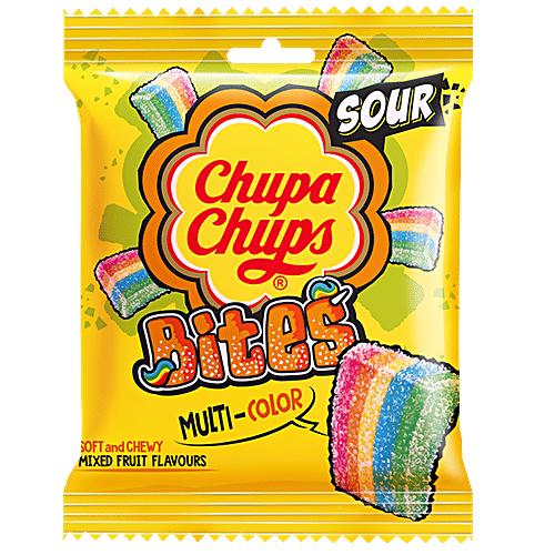 Chupa Chups Sour Bites - Mixed Fruit Flavour, Soft & Chewy Toffee, 6x61.6 g Multipack 