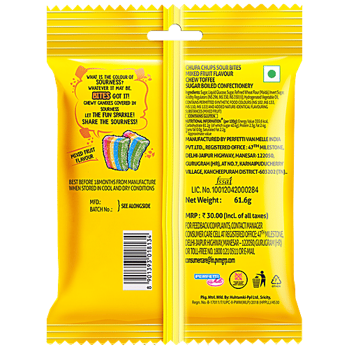 Chupa Chups Sour Bites - Mixed Fruit Flavour, Soft & Chewy Toffee, 6x61.6 g Multipack 
