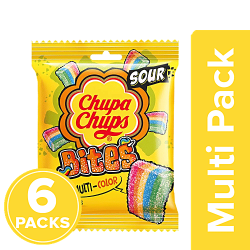 Chupa Chups Sour Bites - Mixed Fruit Flavour, Soft & Chewy Toffee, 6x61.6 g Multipack 