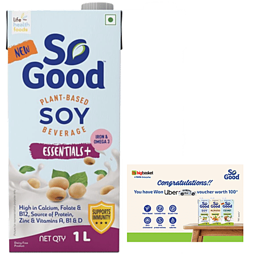 Buy So Good Soy Milk Essential+, High In Calcium, Protein 1 L + Free