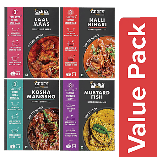 Ceres Foods Liquid Masala-Laal Maas + Nalli Nihari + Mustard Fish + Kosha Mutton (200g each), Combo 4 Items 