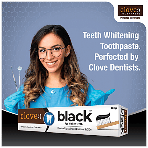 Clove Black Whitening Toothpaste For Whiter Teeth-Powered By Activated Charcoal & SiO2, 3 x 100 g (Multipack)