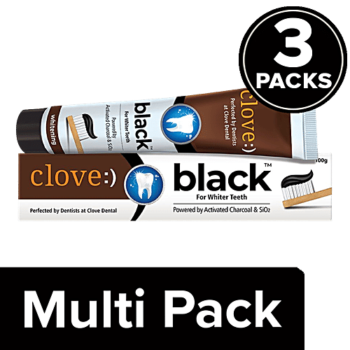 Clove Black Whitening Toothpaste For Whiter Teeth-Powered By Activated Charcoal & SiO2, 3 x 100 g (Multipack)