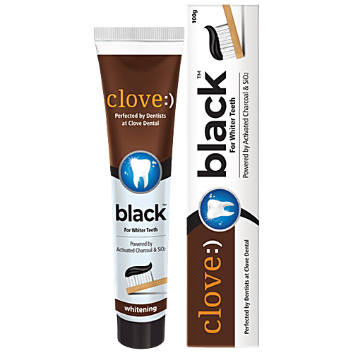 Clove Black Whitening Toothpaste For Whiter Teeth-Powered By Activated Charcoal & SiO2, 3 x 100 g (Multipack)