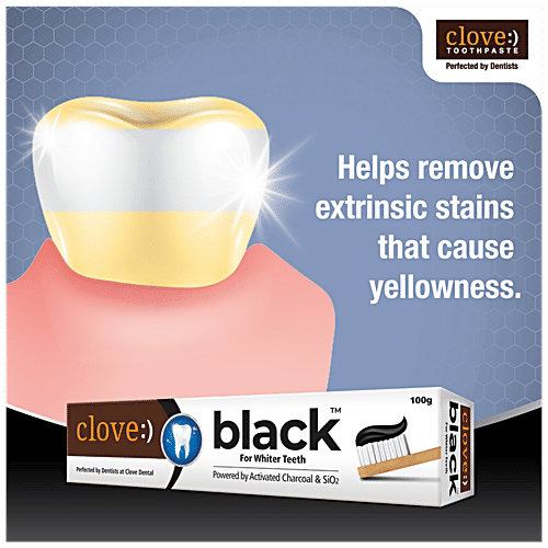 Clove Black Whitening Toothpaste For Whiter Teeth-Powered By Activated Charcoal & SiO2, 3 x 100 g (Multipack)