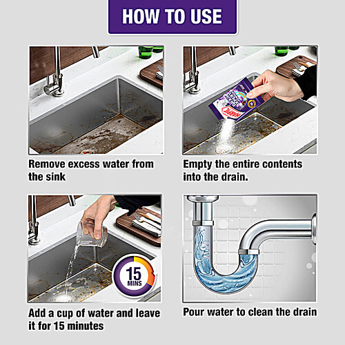 Harpic Drain Xpert Cleaning Powder, 2 x 45 g (Multipack) Removes Blockages In 15 Mins, For Washbasins/Sinks/Bathrooms