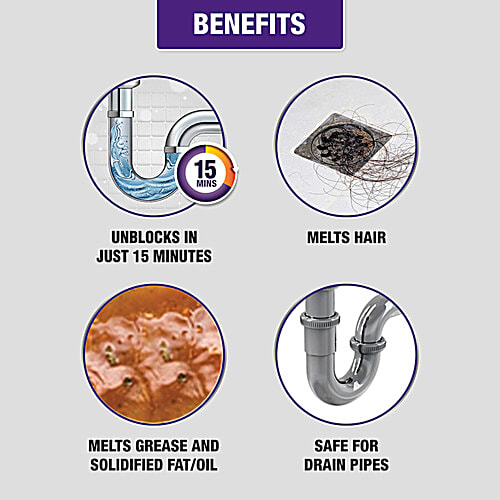 Harpic Drain Xpert Cleaning Powder, 2 x 45 g (Multipack) Removes Blockages In 15 Mins, For Washbasins/Sinks/Bathrooms