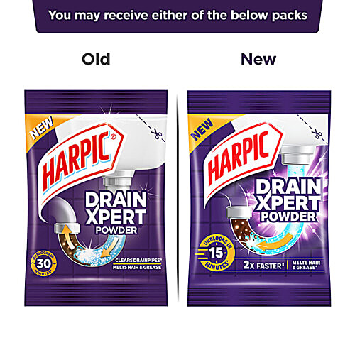 Harpic Drain Xpert Cleaning Powder, 2 x 45 g (Multipack) Removes Blockages In 15 Mins, For Washbasins/Sinks/Bathrooms