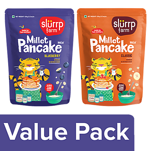 Slurrp Farm Pancake Mix Combo - Classic & Blueberry, No Maida, Eggless Instant Healthy Breakfast, Combo Pouch 
