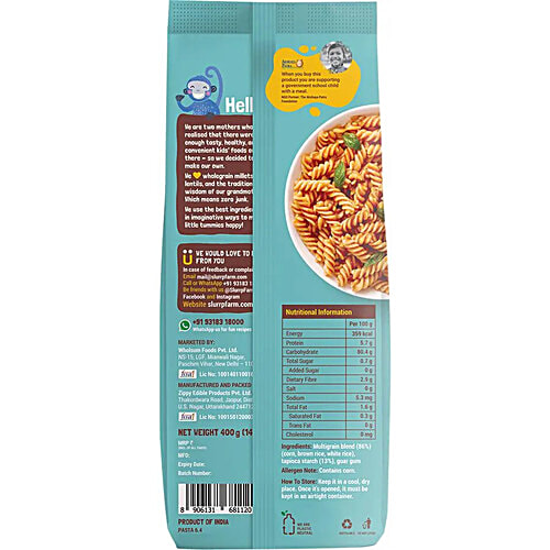 Slurrp Farm Fusilli Pasta - Vegan, No Maida, Gluten Free & Multigrain, Healthy, Fibre Rich, 2x400 g Multipack 