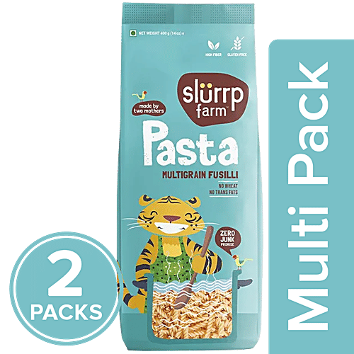 Slurrp Farm Fusilli Pasta - Vegan, No Maida, Gluten Free & Multigrain, Healthy, Fibre Rich, 2x400 g Multipack 
