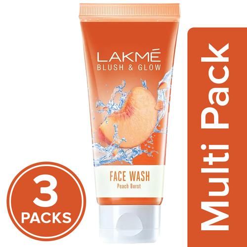 Lakme Blush & Glow Gel Face Wash - With Peach Extracts, Removes Excess Oil, 3 x 100 g Multipack 