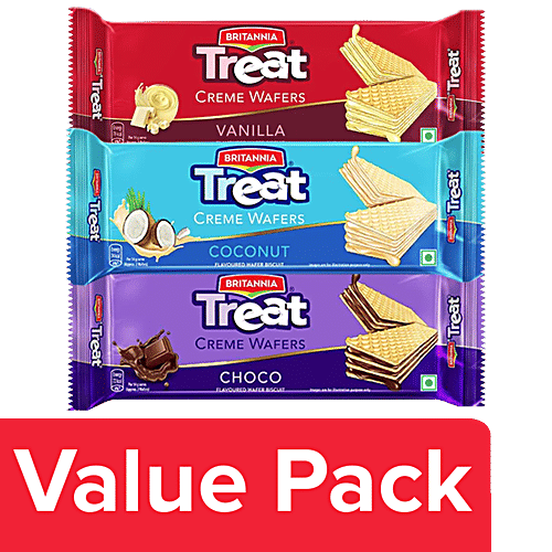 Britannia Treat - Wafers Chocolate + Vanilla + Coconut, 55g, Combo  