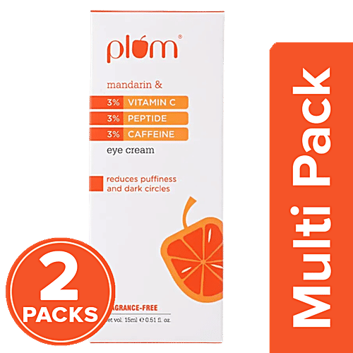 Plum 3% Vitamin C, Peptide & Caffeine Eye Cream With Mandarin - Reduces Dark Circles, 2x15 ml Multipack 
