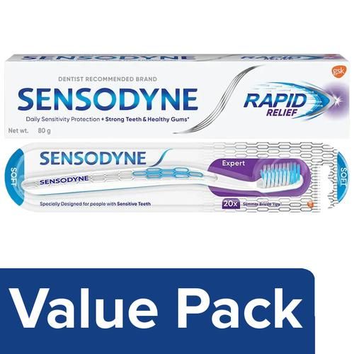 Buy Sensodyne Toothpaste Rapid Relief, 80 g + Expert Toothbrush,1 pc Online  at Best Price of Rs 280 - bigbasket
