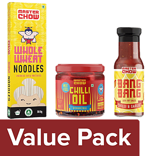 MasterChow Sichuan Chilli Oil  170g +Thin Hakka Noodles 300g +Bang Bang Stir Fry Sauce 220g, Combo 3 Items 