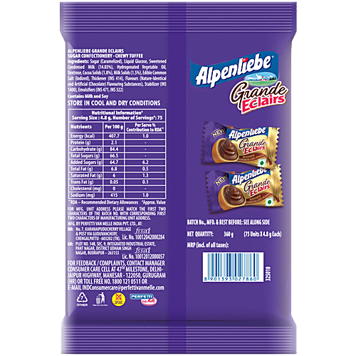 Alpenliebe Grande Eclairs Caramel Choco Chewy Toffee, 2x360 g (Multipack) Refreshing & Satisfying Treat, Bigger Choco Delight
