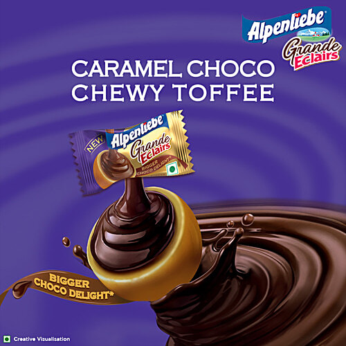 Alpenliebe Grande Eclairs Caramel Choco Chewy Toffee, 2x360 g (Multipack) Refreshing & Satisfying Treat, Bigger Choco Delight
