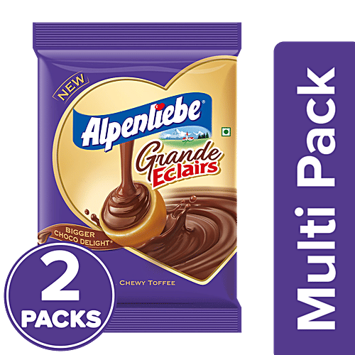 Alpenliebe Grande Eclairs Caramel Choco Chewy Toffee, 2x360 g (Multipack) Refreshing & Satisfying Treat, Bigger Choco Delight
