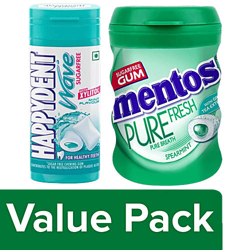 Buy Happydent Wave Mint Flavoured Bubble Gum 30.6 g + Mentos Pure Fresh