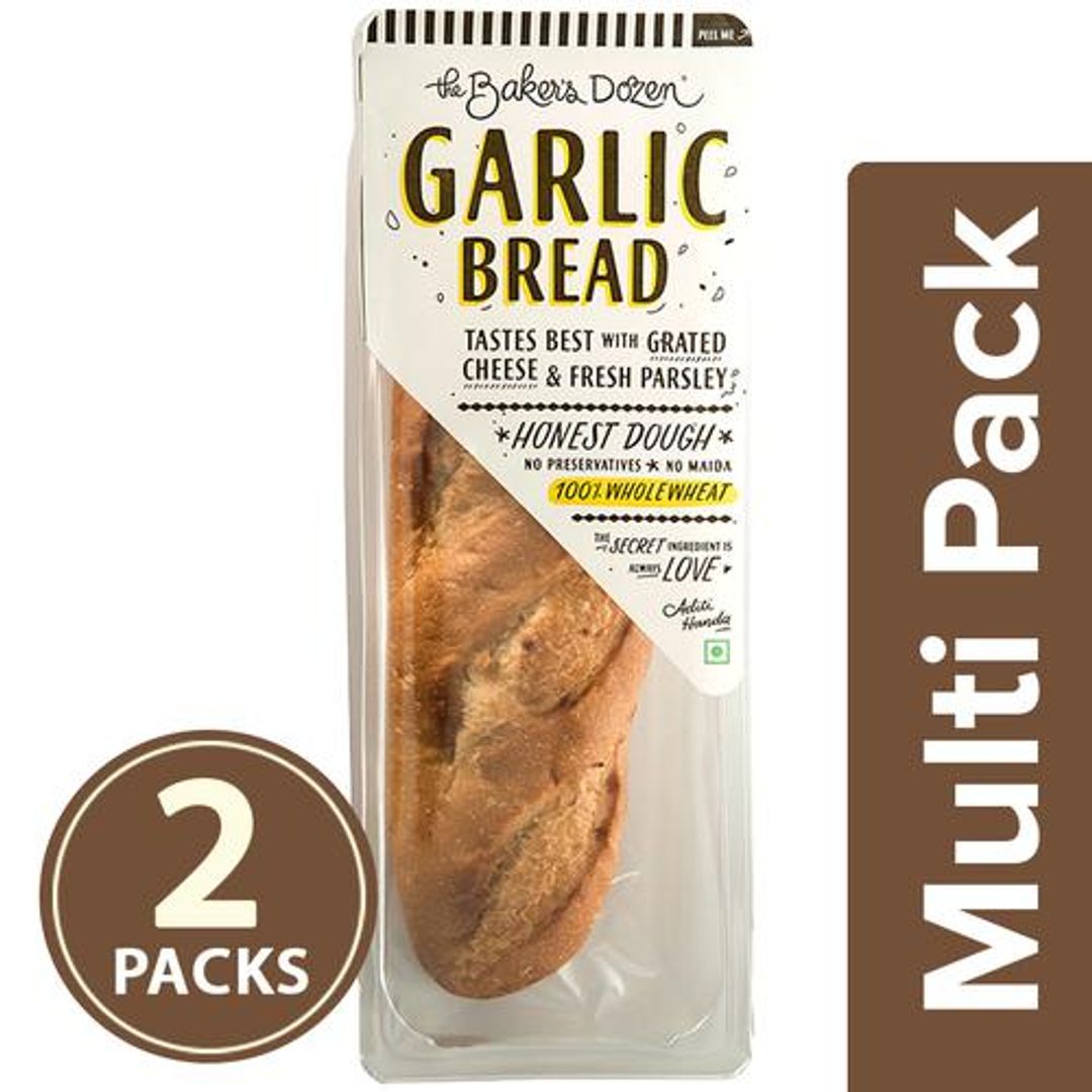 The Baker's Dozen Garlic Bread - 100% Wholewheat, 2X160 g Multipack