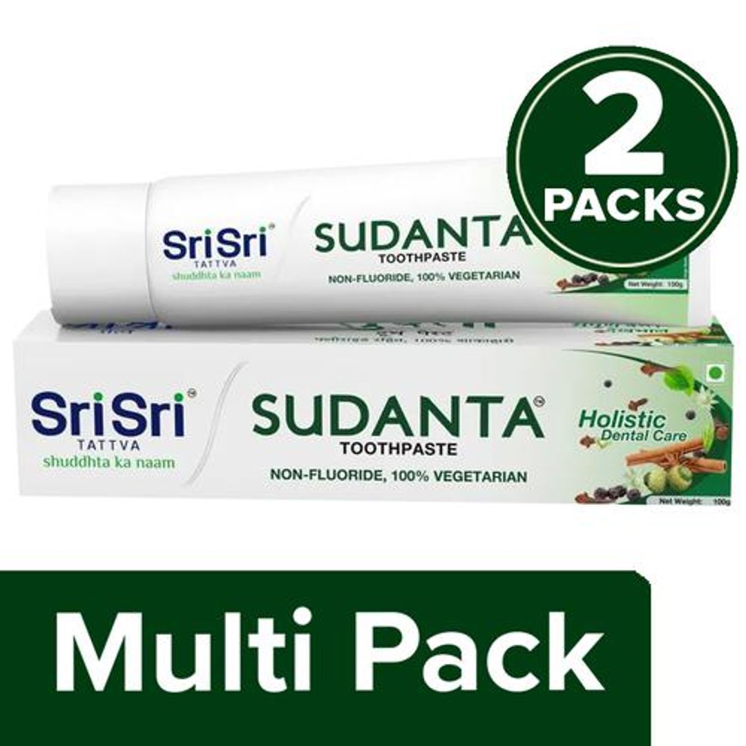 Sri Sri Tattva Sudanta Herbal Toothpaste 100g - All Natural, Fluoride-Free, 2 x 100 g Multipack