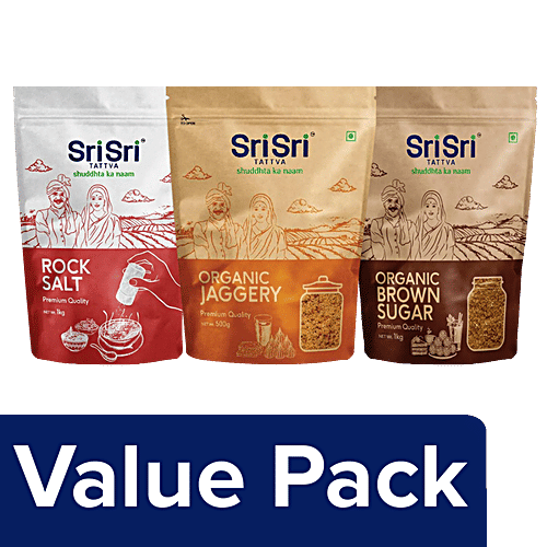 Sri Sri Tattva Rock Salt, 1 kg + Organic Jaggery, 500 g + Organic Brown Sugar, 1 kg, Combo 3 Items 