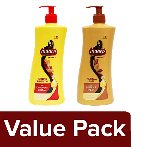 Meera Meera Strong & Healthy Shampoo Kunkudukai & Badam + Meera Hair Fall Care Shampoo, Combo 2 Items 