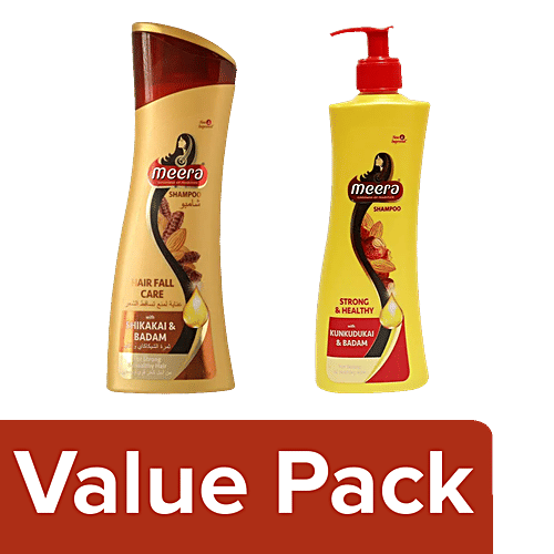 Meera Meera Hair Fall Care Shampoo - With Shikakai & Badam + Meera Strong & Healthy, Combo 2 Items