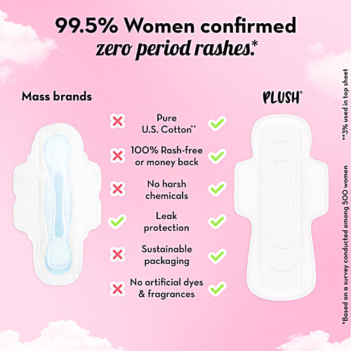Plush Sanitary Pads With Disposable Pouches & 4 Panty Liners - L & XL, 2x30 pcs (Multipack) 100% US Cotton, Rash-Free