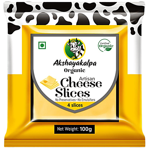 Akshayakalpa Organic Artisan Cheese Slices - Pure, Without Preservatives, 2x100 g Multipack 