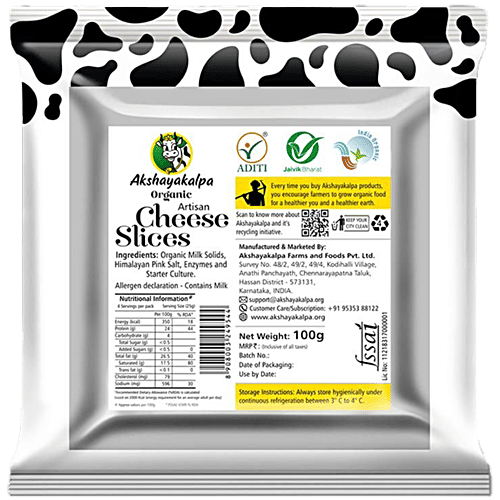 Akshayakalpa Organic Artisan Cheese Slices - Pure, Without Preservatives, 2x100 g Multipack 