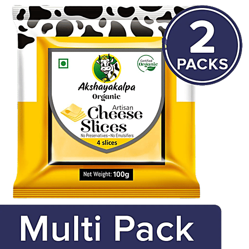 Akshayakalpa Organic Artisan Cheese Slices - Pure, Without Preservatives, 2x100 g Multipack 