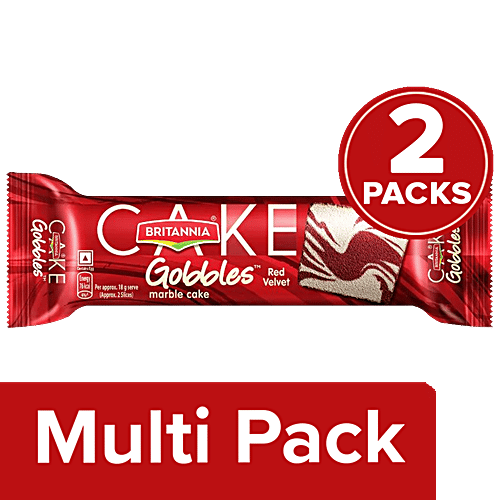 Britannia Gobbles Marble Cake - Red Velvet, Soft & Spongy (Pack Of 2), 2 x110 g Multipack 