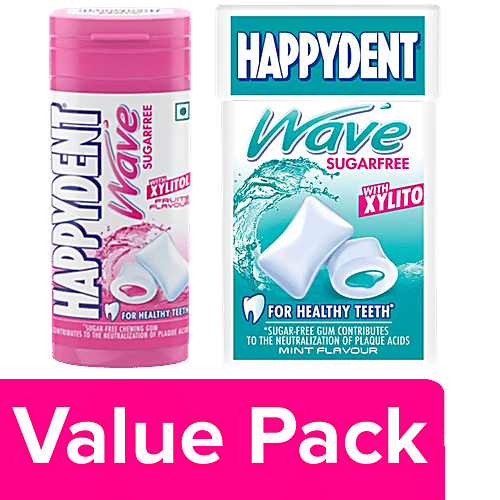 Happydent  Xylitol Sugarfree Fruits Flavour + Mint Flavour Chewing Gum Fliptop, Combo  