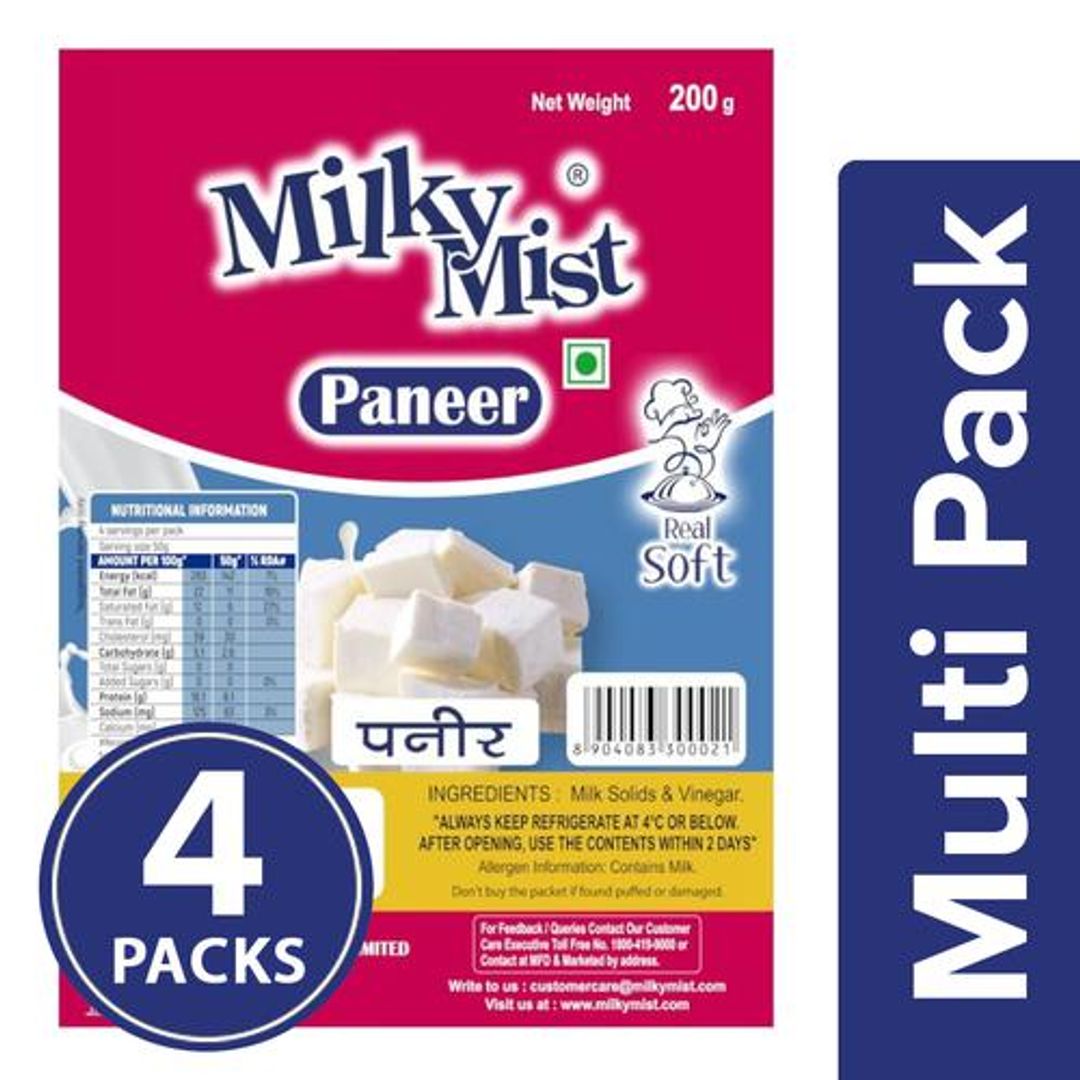 Milky Mist Paneer - Rich In Protein, Calcium, Excellent Taste, 4x200 g Multipack