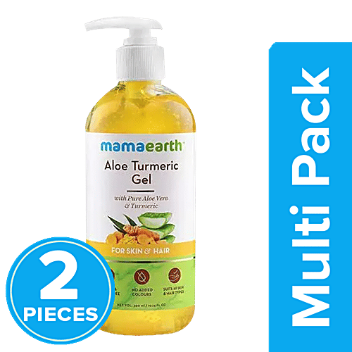 Mamaearth Aloe Turmeric Gel From 100% Pure Aloe Vera Plant For Skin & Hair With Vitamin E, 2 x 300 ml Multipack 