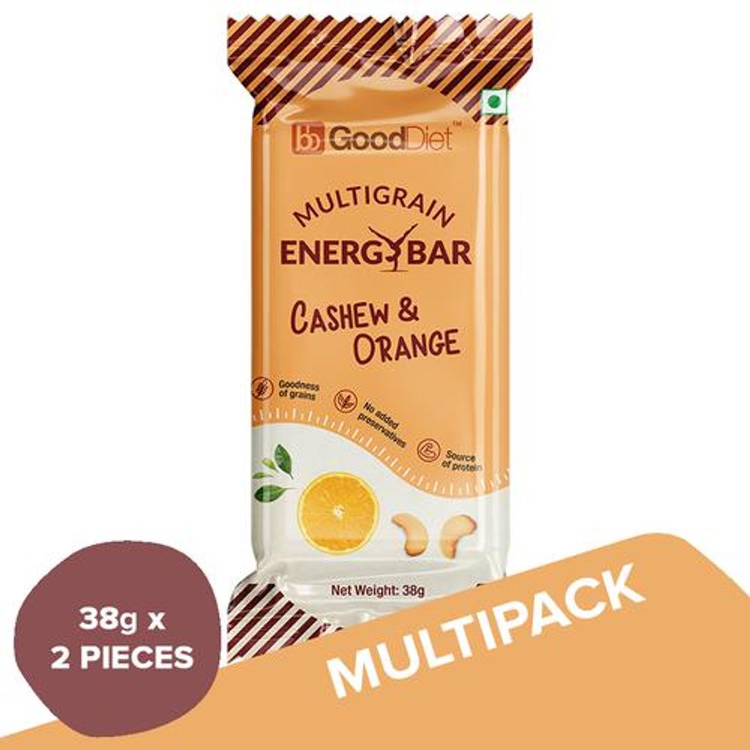 GoodDiet Multigrain Energy Bar Cashews & Orange, 2x38 g Multipack