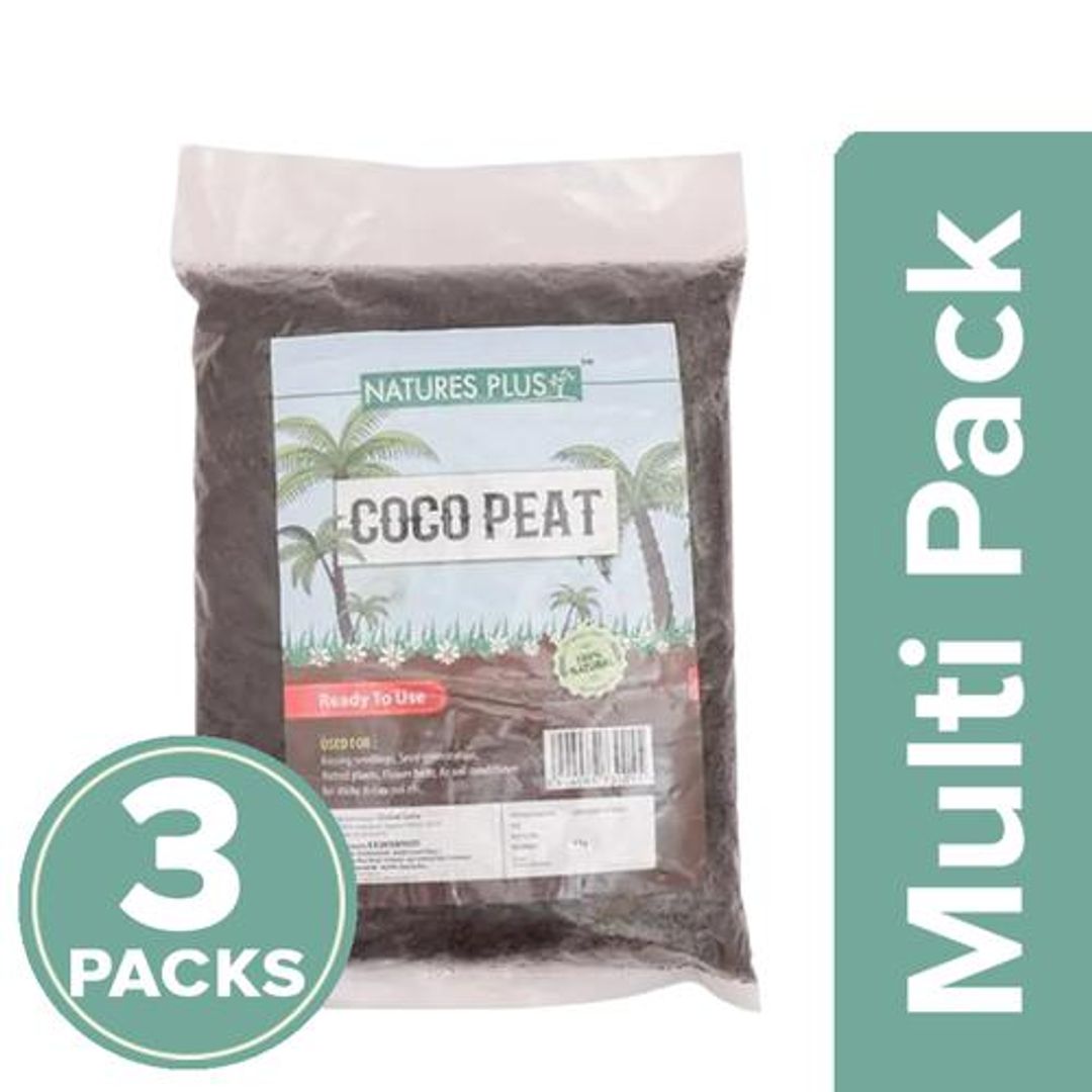 NATURES PLUS Coco Peat - 100% Natural, 3 x 1 kg Multipack