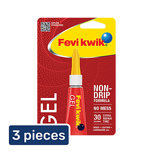 Fevikwik Gel - Non-Drip Formula, No Mess, 3 x 3 g Multipack 30 Seconds Extra Repair Time, Wood, Leather, Cardboard
