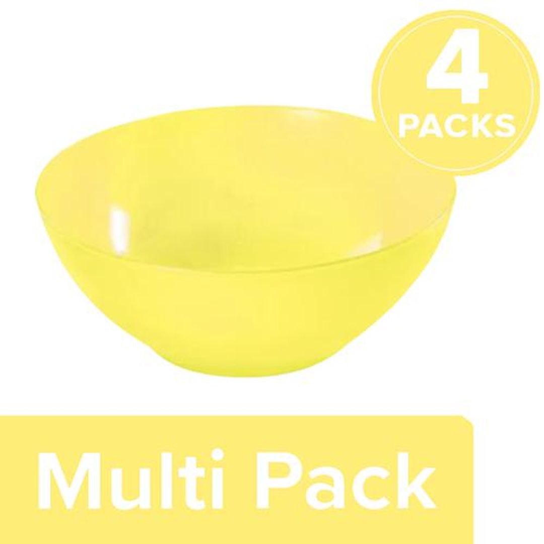 Princeware Microwaveable Plastic Multiutility Bowl - Yellow, New Coral, L2271 YL, 4 x 420 ml Multipack