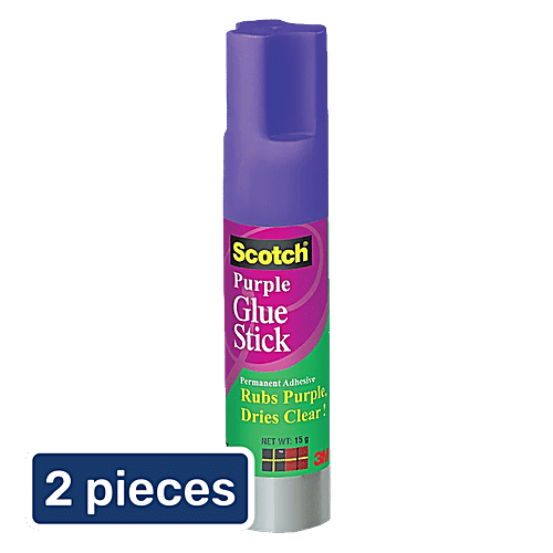 Scotch Permanent Adhesive Glue Stick - Purple, For Paper & Fabric, 2 x 1 pc Multipack 