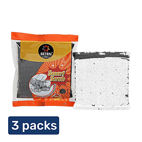 Se7en Smart Scrubber - Removes Tough Stains, For Utensil Cleaning, 3 x 1 pc Multipack