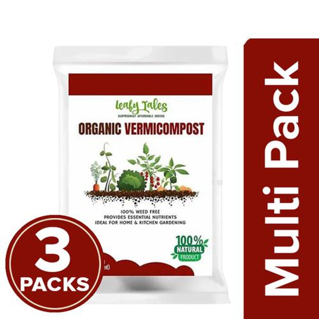 Leafy Tales Organic Vermicompost - Natural, Fertiliser, Manure, Brown, 3 x 1 kg Multipack
