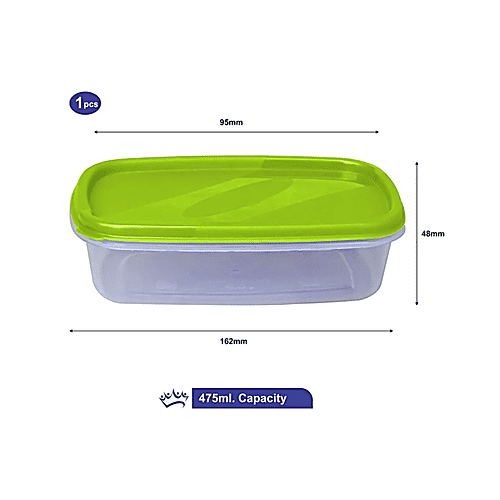 Princeware Store Fresh Rectangular Package Container - Plastic, Durable, Green, 3 x 475 ml Multipack 
