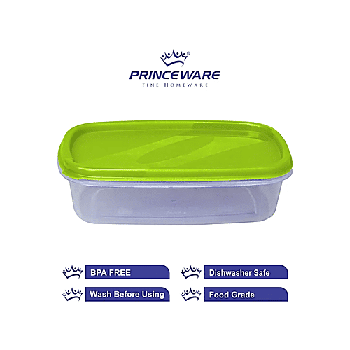 Princeware Store Fresh Rectangular Package Container - Plastic, Durable, Green, 3 x 475 ml Multipack 