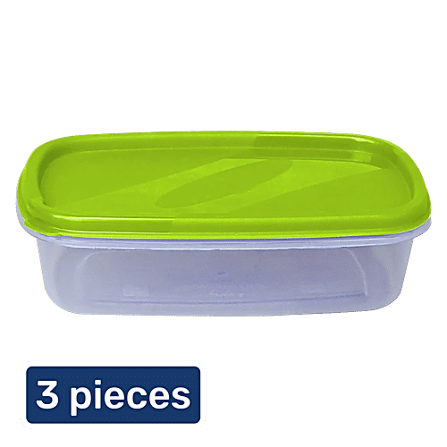 Princeware Store Fresh Rectangular Package Container - Plastic, Durable, Green, 3 x 475 ml Multipack 