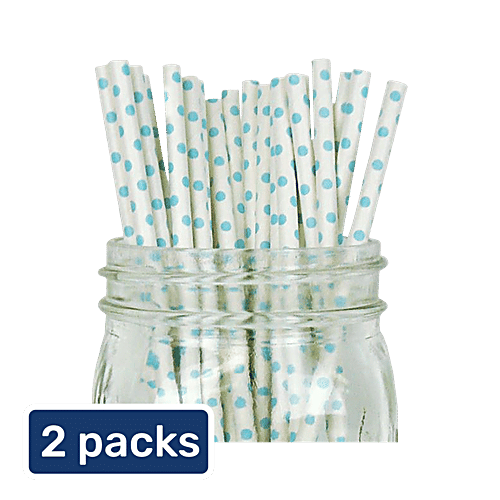 Se7en Polka Dot Paper Straws - For Birthday Parties, Weddings, Sky Blue, 2 x 25 pcs Multipack 
